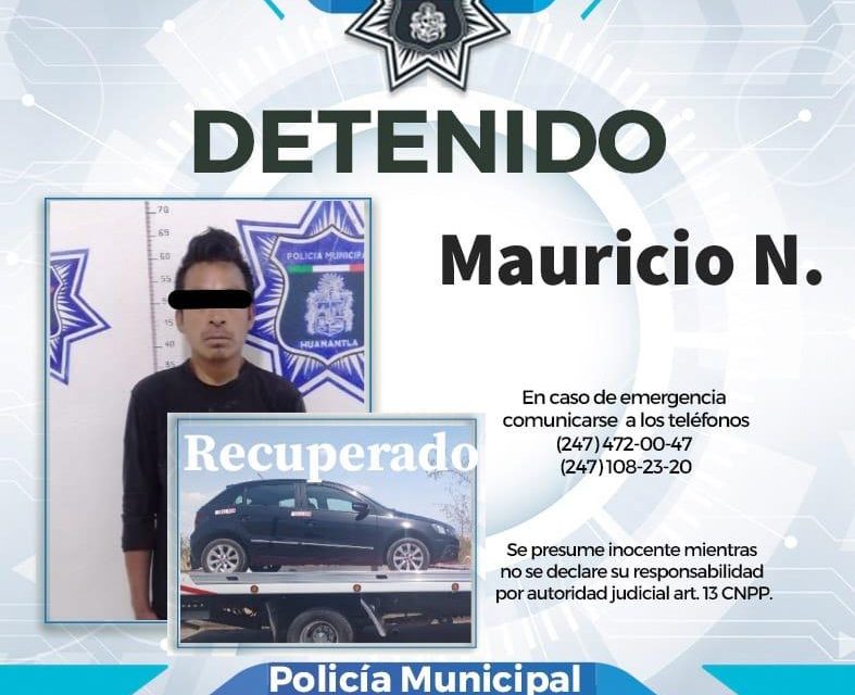 Recupera policía de Huamantla auto con reporte de robo y asegura al presunto responsable