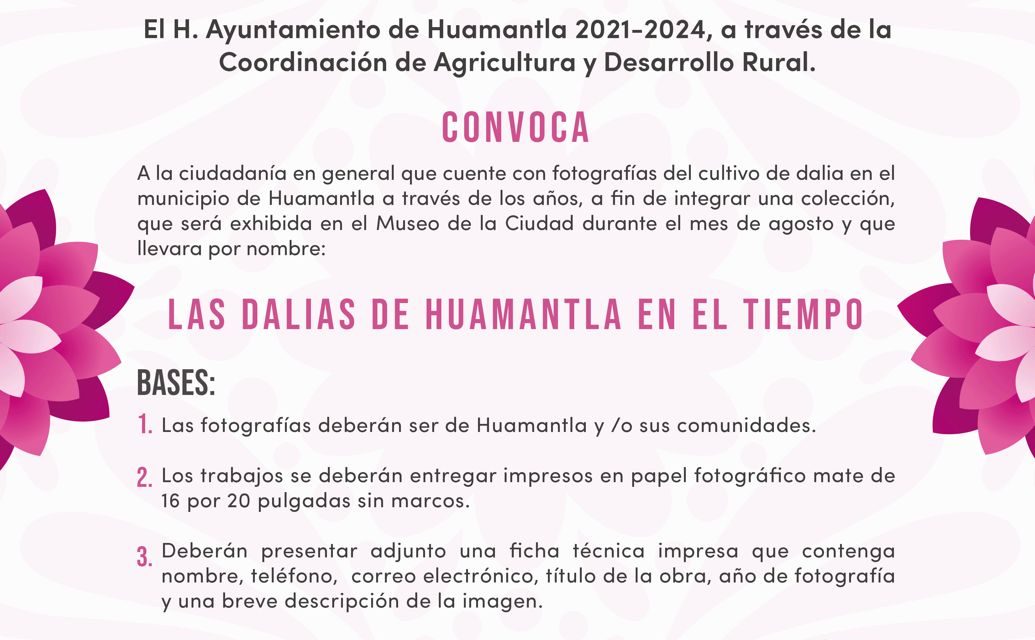 Convoca Gobierno Municipal a participar en la exposición «Las dalias de Huamantla en el tiempo»